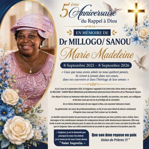 In memoria : Dr MILLOGO/SANOU Marie Madeleine