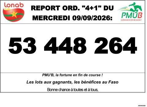 PMU'B/LONAB : REPORT ORDRE 4 +1 DU MERCREDI 9 SEPTEMBRE 2026